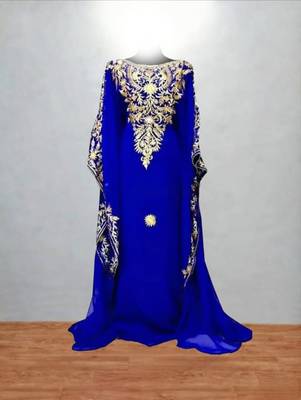 blue georgette kaftan dress with embroidered work 1