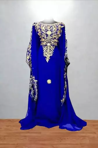 Luxurious Blue Kaftan With Gold Work Stitched Dress