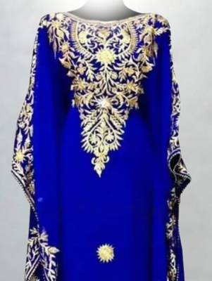 blue georgette kaftan dress with embroidered work 2