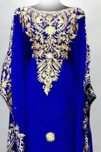 blue georgette kaftan dress with embroidered work