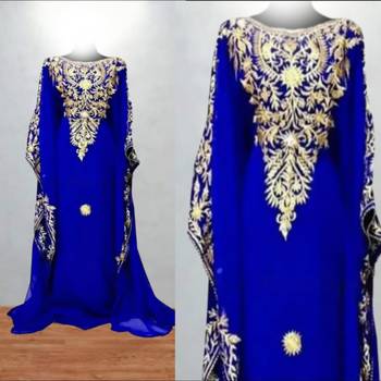 blue georgette kaftan dress with embroidered work 3