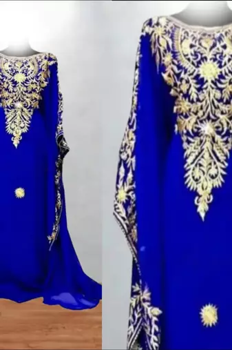blue georgette kaftan dress with embroidered work