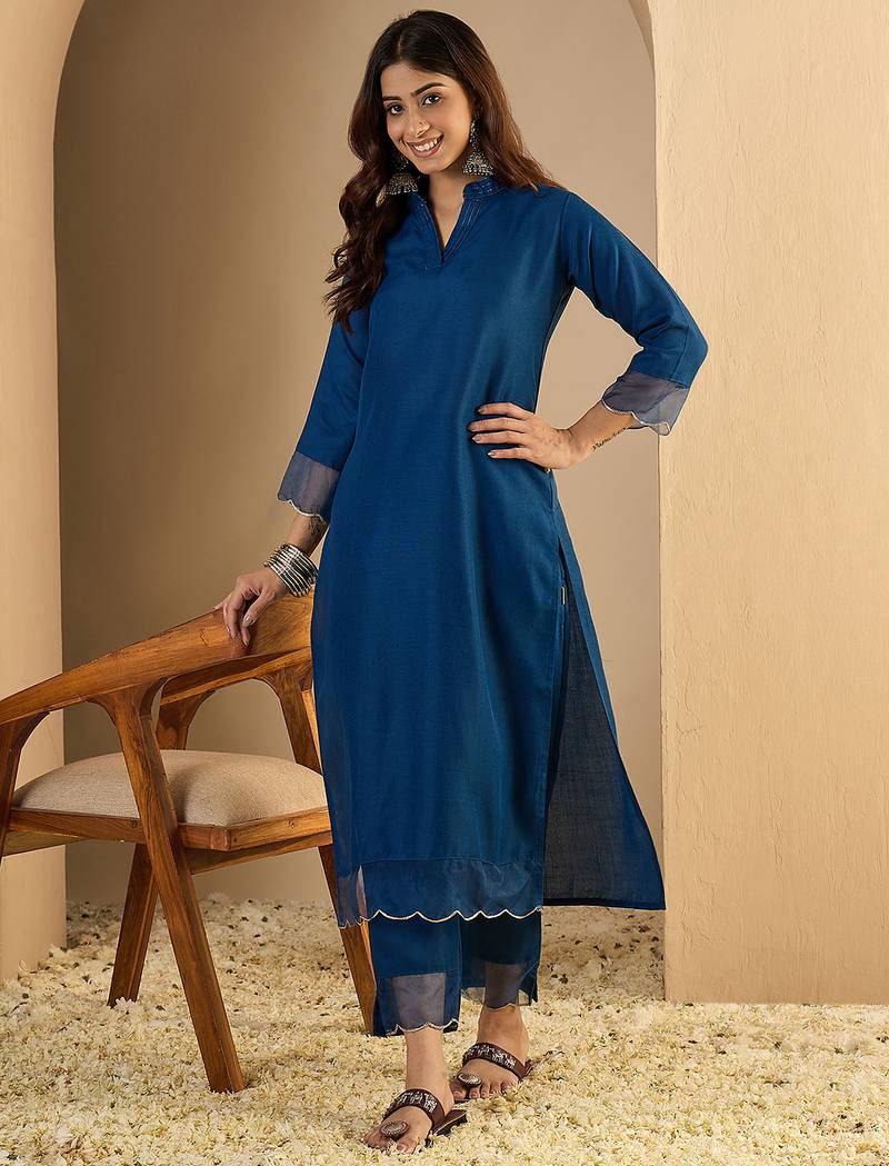 Blue color beautiful designer looking rich party kurta set
