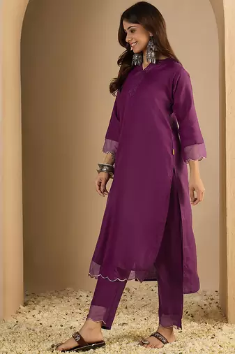 Purple color beautiful looking rich party kurta set