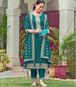 Emerald faux georgette semi stitched suit with embroidery & sequence work