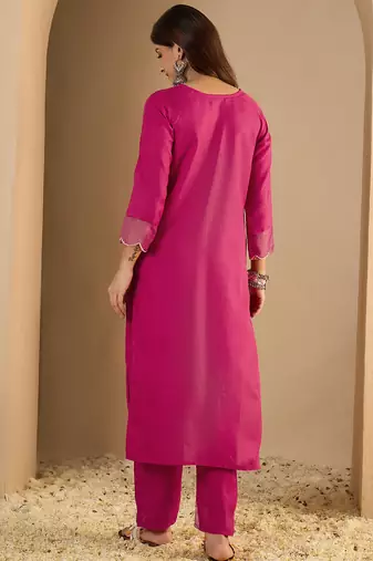 Pink color beautiful looking rich party kurta set