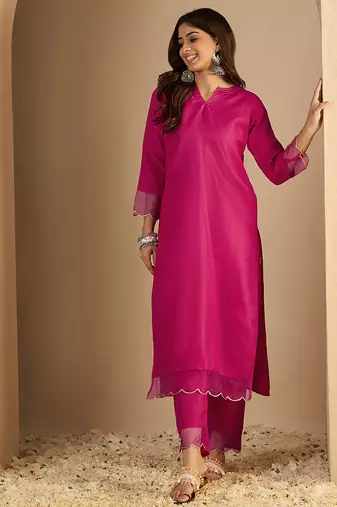 Pink color beautiful looking rich party kurta set