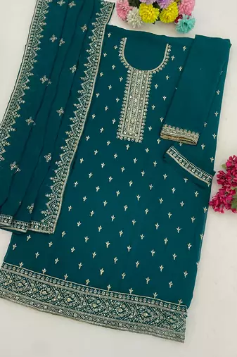 Emerald faux georgette suit with embroidered sequin 