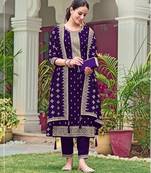 Violet faux georgette semi stitched suit with embroidery & sequence work