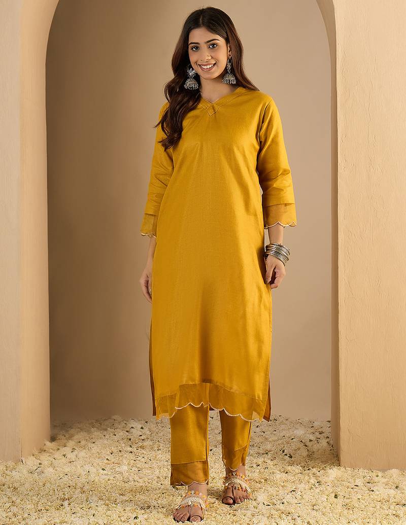 Yellow color beautiful designer looking rich party kurta set