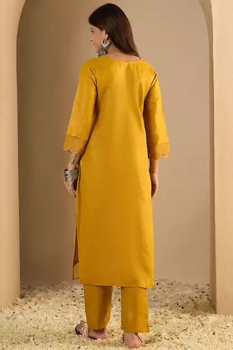 Yellow color beautiful looking rich party kurta set