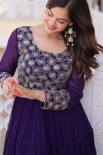 Stunning Purple Sequins Georgette Function Wear Gown