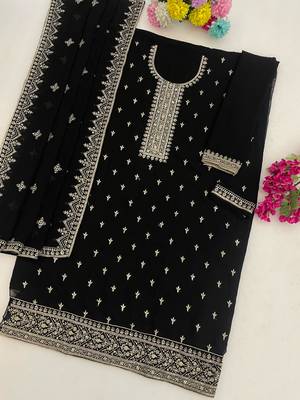 Black faux georgette suit with embroidered sequin  2