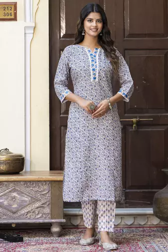 Blue color beautiful floral printed cotton blended foral rich suit