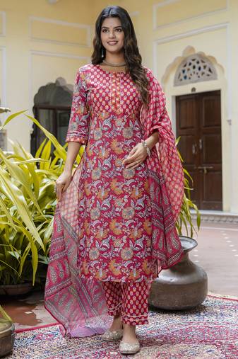Maroon color beautiful floral printed cotton blended foral rich suit