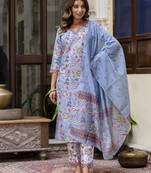 Sky blue color beautiful floral printed cotton blended foral rich suit