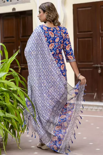 Blue color beautiful floral printed cotton blended foral rich suit