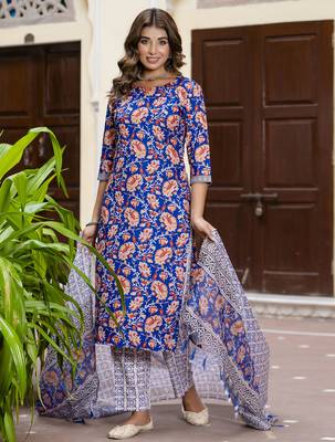 Blue color beautiful floral printed cotton blended foral rich suit 4