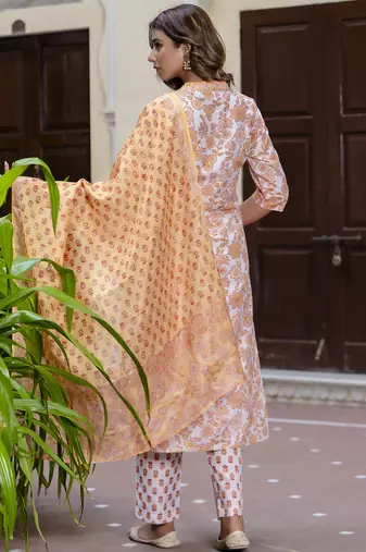 Yellow color beautiful floral printed cotton blended foral rich suit