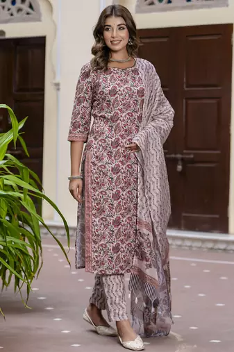 Maroon color cotton blended designer floral printed ethnic partywear suit
