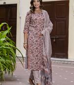 Maroon color cotton blended designer floral printed ethnic partywear suit