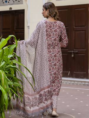 Maroon color cotton blended floral printed partywear suit 2