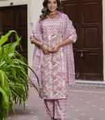 Purple color cotton blended designer floral printed ethnic partywear suit