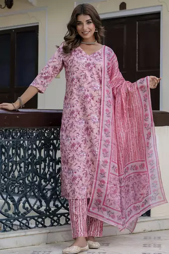 Purple color cotton blended designer floral printed ethnic partywear suit
