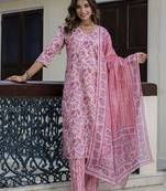 Purple color cotton blended designer floral printed ethnic partywear suit