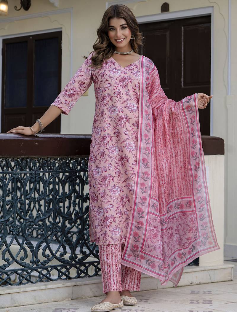 Purple color cotton blended designer floral printed ethnic partywear suit