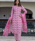 Pink color cotton blended designer floral printed ethnic partywear suit