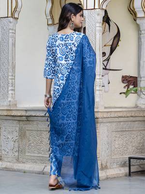 Blue color cotton blended floral printed partywear suit 2