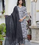 Black color cotton blended designer floral printed ethnic partywear suit
