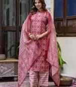Gajri color cotton blended designer floral printed ethnic partywear suit