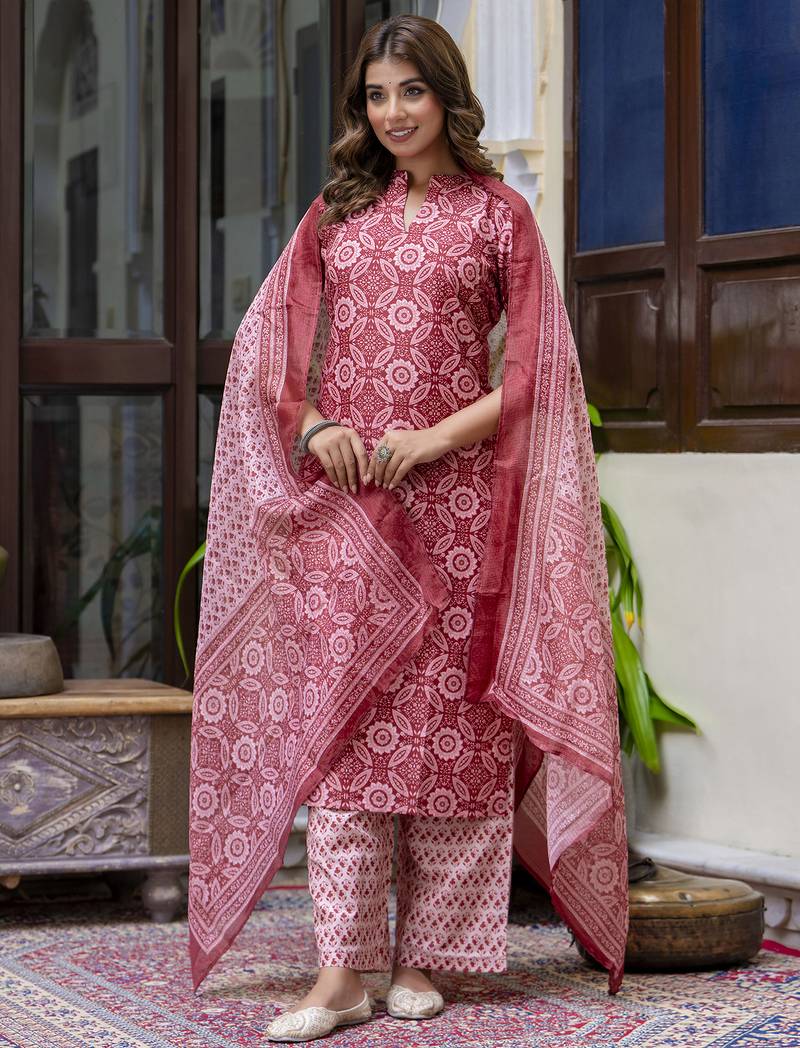 Gajri color cotton blended designer floral printed ethnic partywear suit