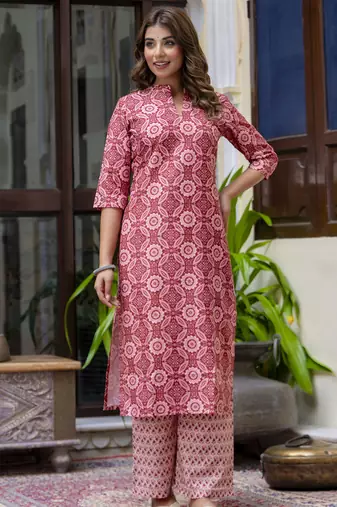 Gajri color cotton blended floral printed partywear suit