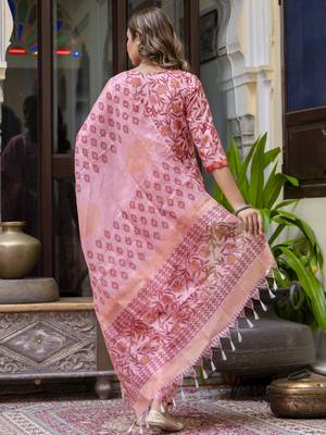 Peach color cotton blended floral printed partywear suit 2