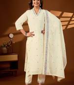 Cream color cotton fabric designer stylish fancy kurta set for girls