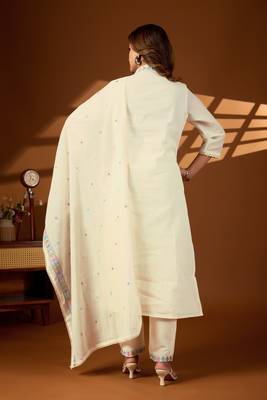 Cream color cotton fabric designer stylish fancy kurta set for girls 2