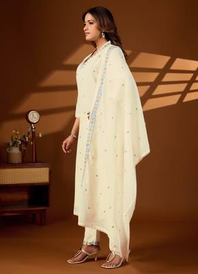 Cream color cotton fabric designer stylish fancy kurta set for girls 4