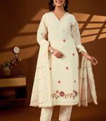 Cream color cotton fabric designer stylish fancy kurta set for girls