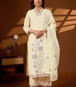 Cream color cotton fabric designer stylish fancy kurta set for girls
