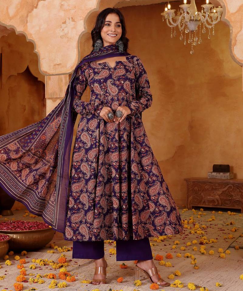 Purple color rayon blend fabric designer stylish fancy kurta set for girls