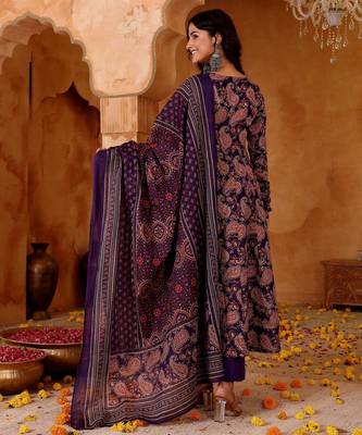 Purple color rayon blend stylish fancy kurta set for girls 2