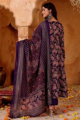 Purple color rayon blend stylish fancy kurta set for girls