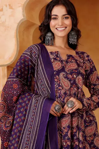 Purple color rayon blend stylish fancy kurta set for girls
