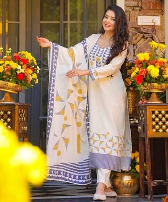 Cream color muslin stylish fancy kurta set for girls 1