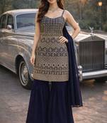 Blue color georgette fabric designer embroidery work ceremonial sharara dress