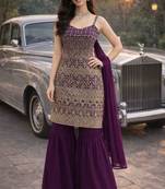 Wine color georgette fabric designer embroidery work ceremonial sharara dress