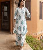 White color cotton blended designer trendy top bottom set for trendy girls